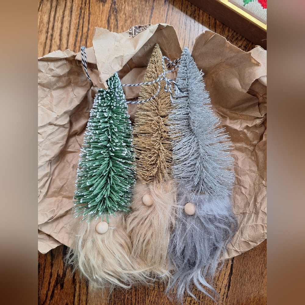 Three Bottlebrush Christmas Gnomes. New.